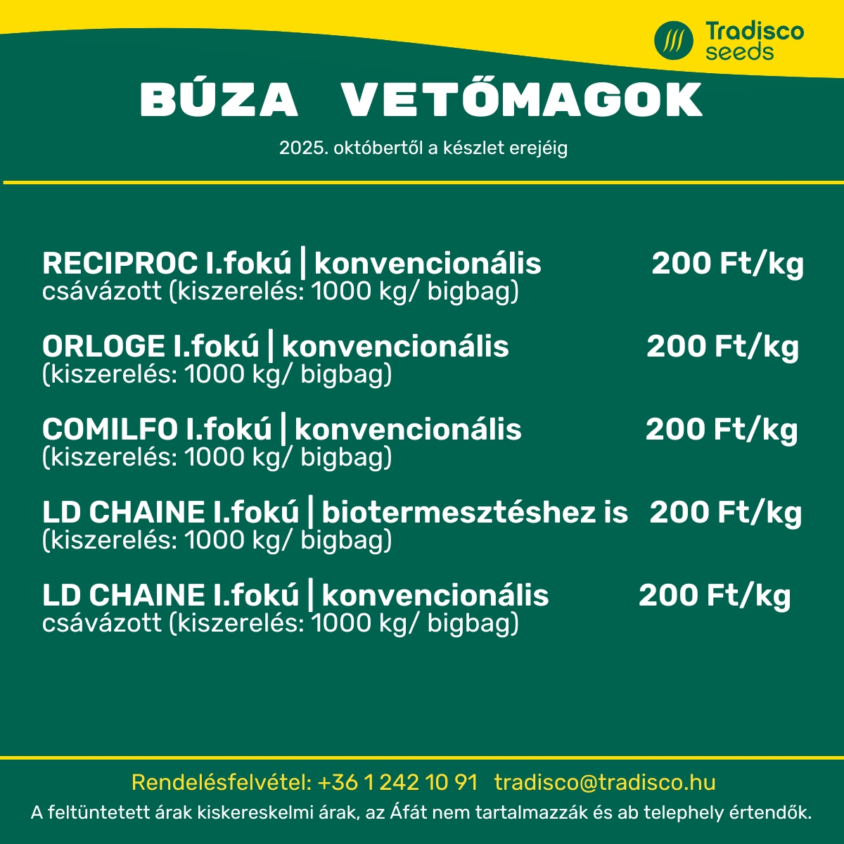 őszi búza vetőmagok árlista